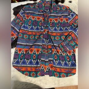 VTG Ozark Mountain Button Up Long sleeve Western Shirt! Aztec Shoulder Pads Smal